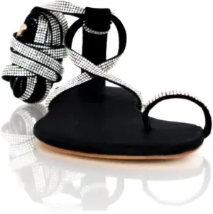 – Black Rhinestone Gladiator Sandals – Fabo – Size 11 – Women’s Flat Summer Sandals, Round Toe, Vacation, Large Sizes 10-14