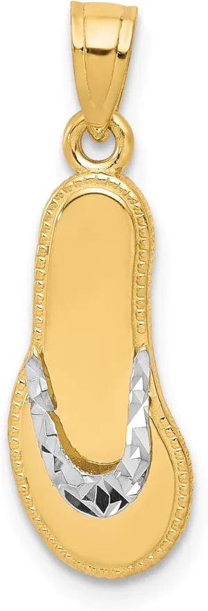 10K Solid Yellow Gold Hawaiian Flip Flop Necklace Beach Sandals Pendant Ocean Vacation Charm