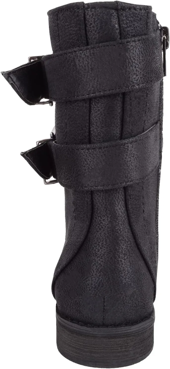 ABSOLUTE FOOTWEAR Childrens Kids Girls Slip On Lace Up Inside Zip Warm Boots with Double Buckle Design