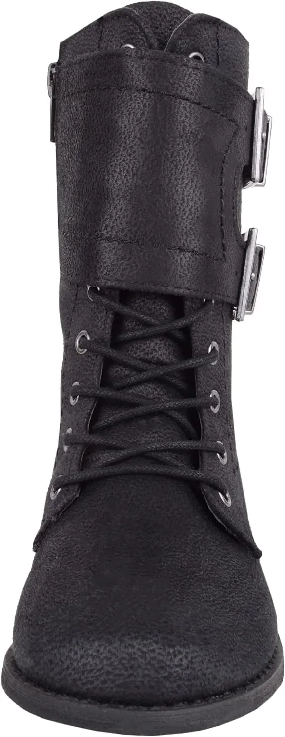 ABSOLUTE FOOTWEAR Childrens Kids Girls Slip On Lace Up Inside Zip Warm Boots with Double Buckle Design