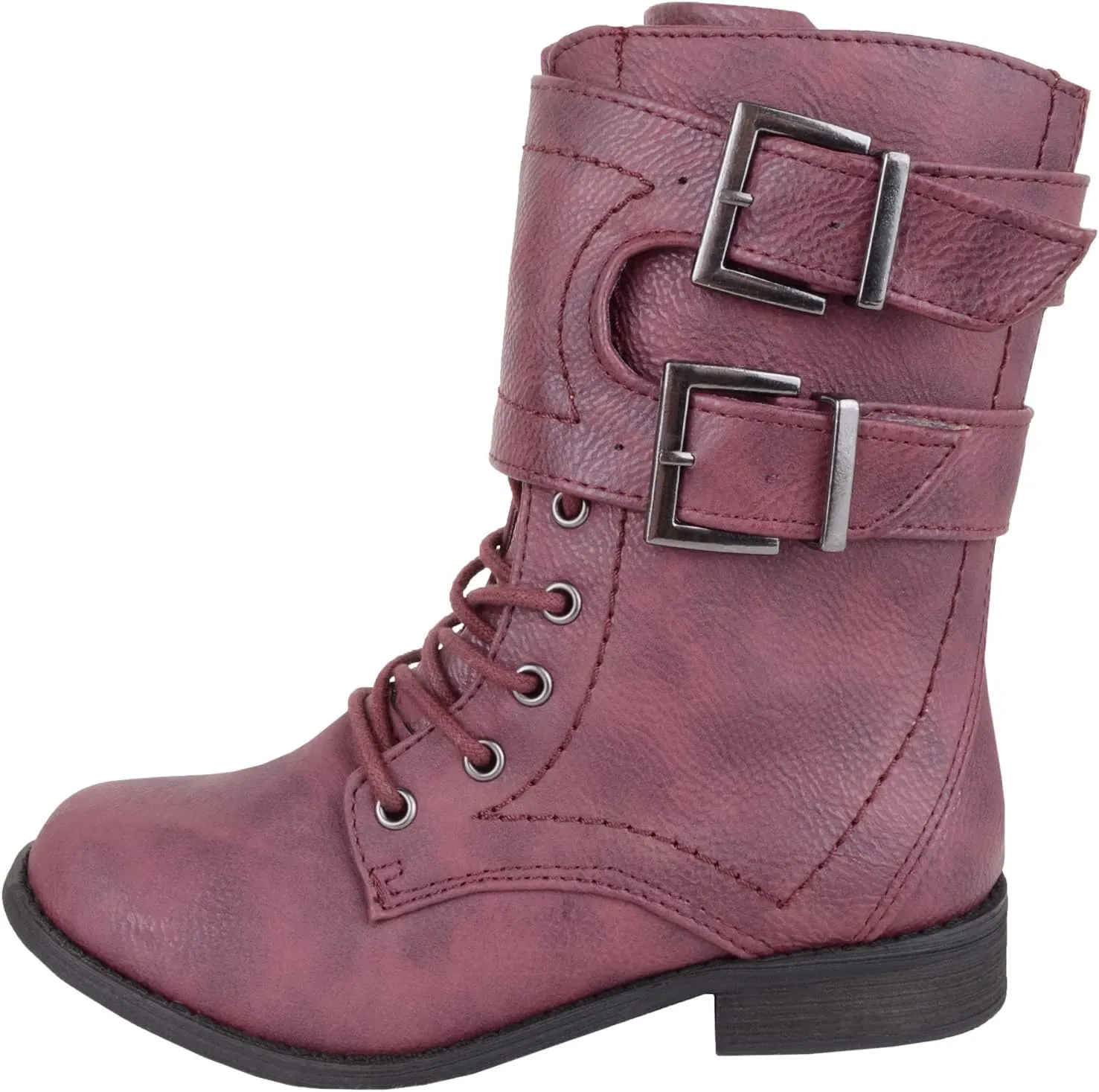 ABSOLUTE FOOTWEAR Childrens Kids Girls Slip On Lace Up Inside Zip Warm Boots with Double Buckle Design