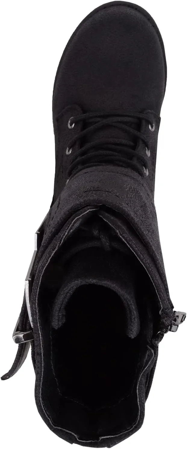 ABSOLUTE FOOTWEAR Childrens Kids Girls Slip On Lace Up Inside Zip Warm Boots with Double Buckle Design