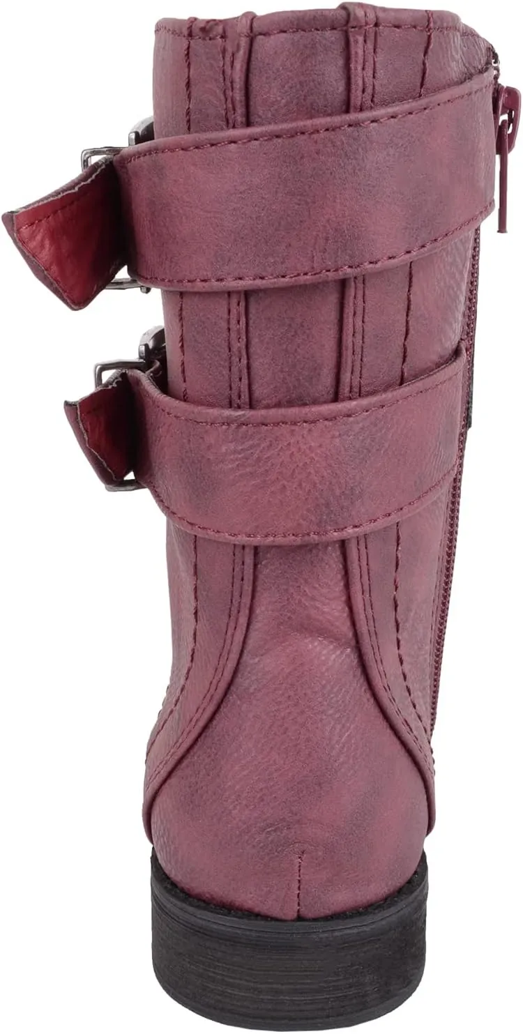 ABSOLUTE FOOTWEAR Childrens Kids Girls Slip On Lace Up Inside Zip Warm Boots with Double Buckle Design