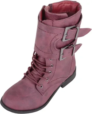ABSOLUTE FOOTWEAR Childrens Kids Girls Slip On Lace Up Inside Zip Warm Boots with Double Buckle Design