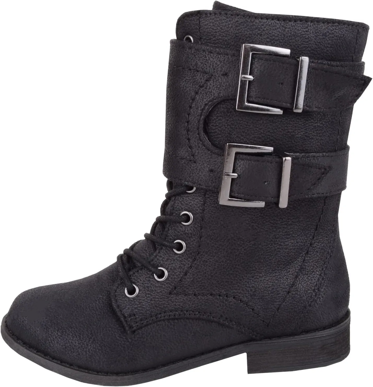 ABSOLUTE FOOTWEAR Childrens Kids Girls Slip On Lace Up Inside Zip Warm Boots with Double Buckle Design