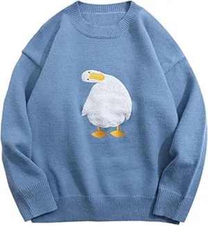 Aelfric Eden Oversized Sweaters for Women Trendy Unisex Duck Graphic Knit Fall Sweater Streetwear Couple Crewneck Pullover