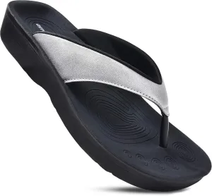 AEROTHOTIC Slip On Recovery Footwear Plantar Fasciitis Flip Flops for Women Yoga Mat Outdoor Walking Beach Ladies Arch Support Summer Thong Dressy Casual Sandals Comfortable Vacation Essentials