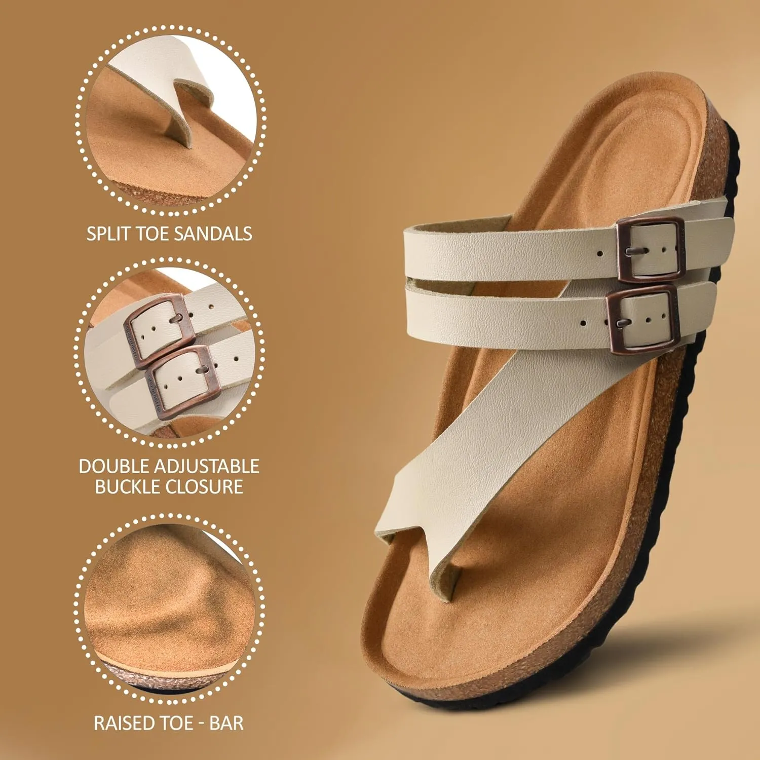 AEROTHOTIC Womens Strappy Slip-On Modern Memory Foam Cushion Footbed Outdoor Adjustable Buckle Cork Footbed Slides for Sandals with Comfortable Arch Support