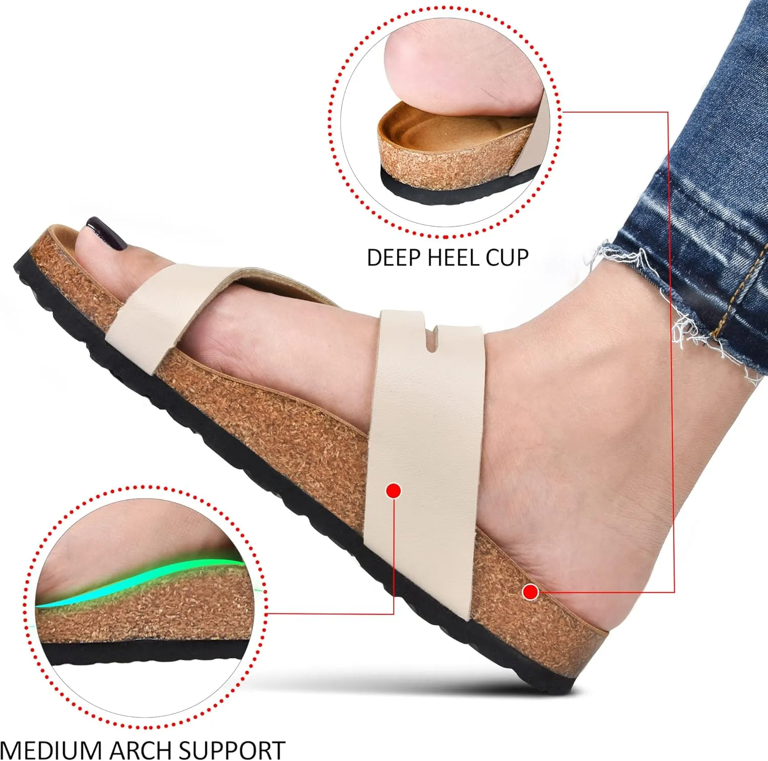 AEROTHOTIC Womens Strappy Slip-On Modern Memory Foam Cushion Footbed Outdoor Adjustable Buckle Cork Footbed Slides for Sandals with Comfortable Arch Support