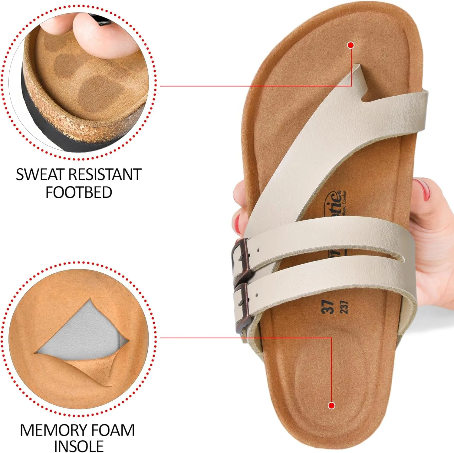 AEROTHOTIC Womens Strappy Slip-On Modern Memory Foam Cushion Footbed Outdoor Adjustable Buckle Cork Footbed Slides for Sandals with Comfortable Arch Support