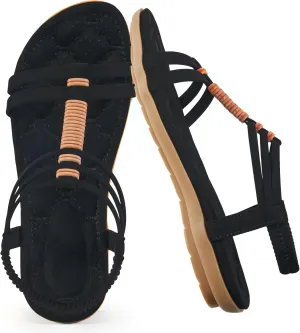 Alicegana Womens Sandals Summer Dressy Gladiator Comfortable Walking Shoes Non Slip Casual Beach Flats