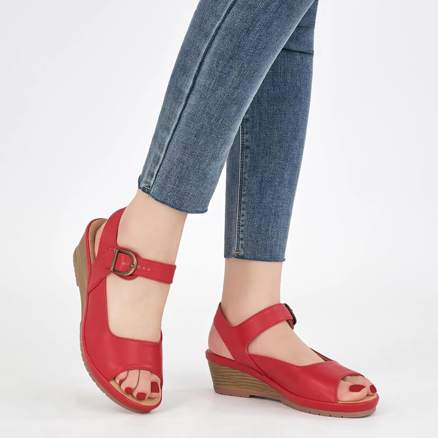 Alicegana Womens Wedge Sandals Comfortable Low Heel Dressy Summer Platform Shoes Ankle Strap Casual Non Slip Wedges