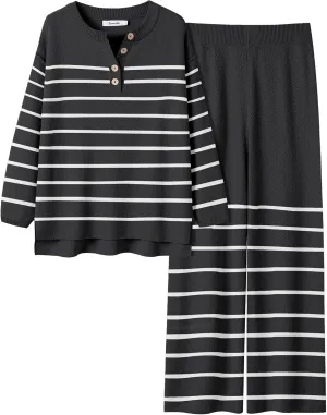 ANRABESS Women 2 Piece Outfits Oversized Loose Waffle Knit Sweater Set 2025 Fall Trendy Matching Lounge Sets Cozy Clothes