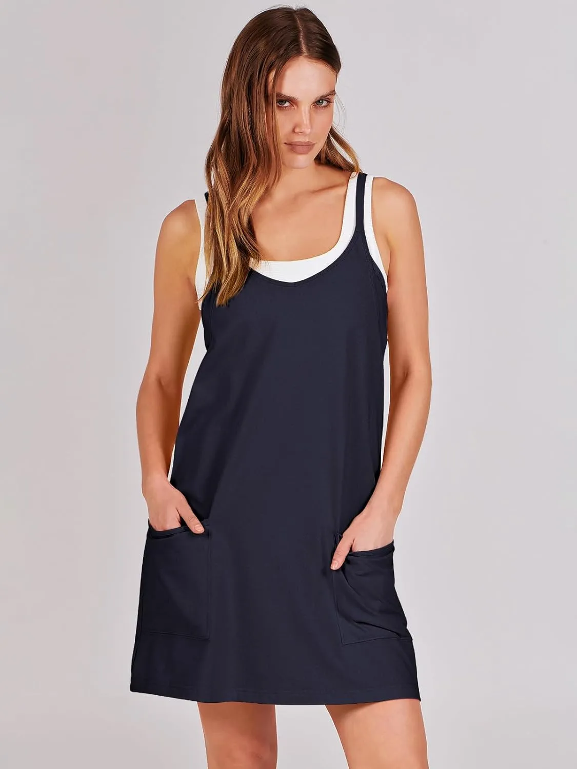 ANRABESS Women Athletic Dress Summer Tennis Workout Active Sports Mini Romper Dress Built in Shorts Travel Vacation Clothes