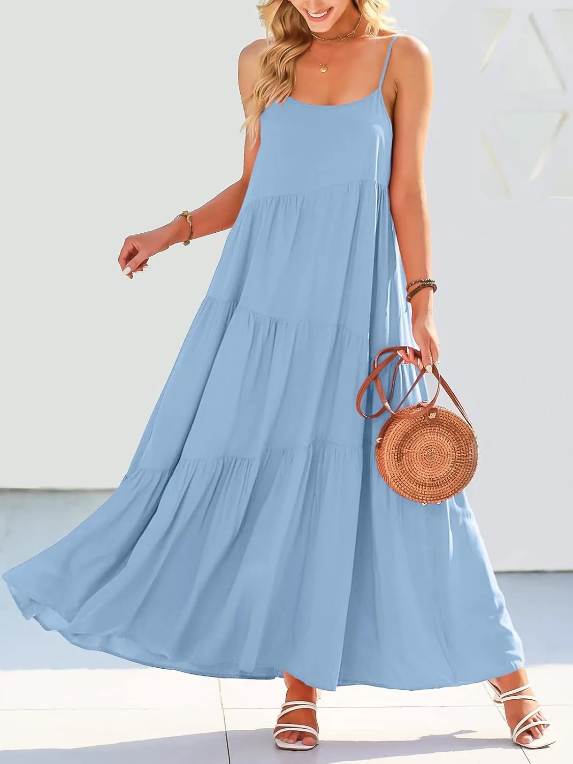 ANRABESS Women Summer Casual Loose Sleeveless Sundress Spaghetti Strap Flowy Boho Linen Beach Vacation Maxi Long Dress