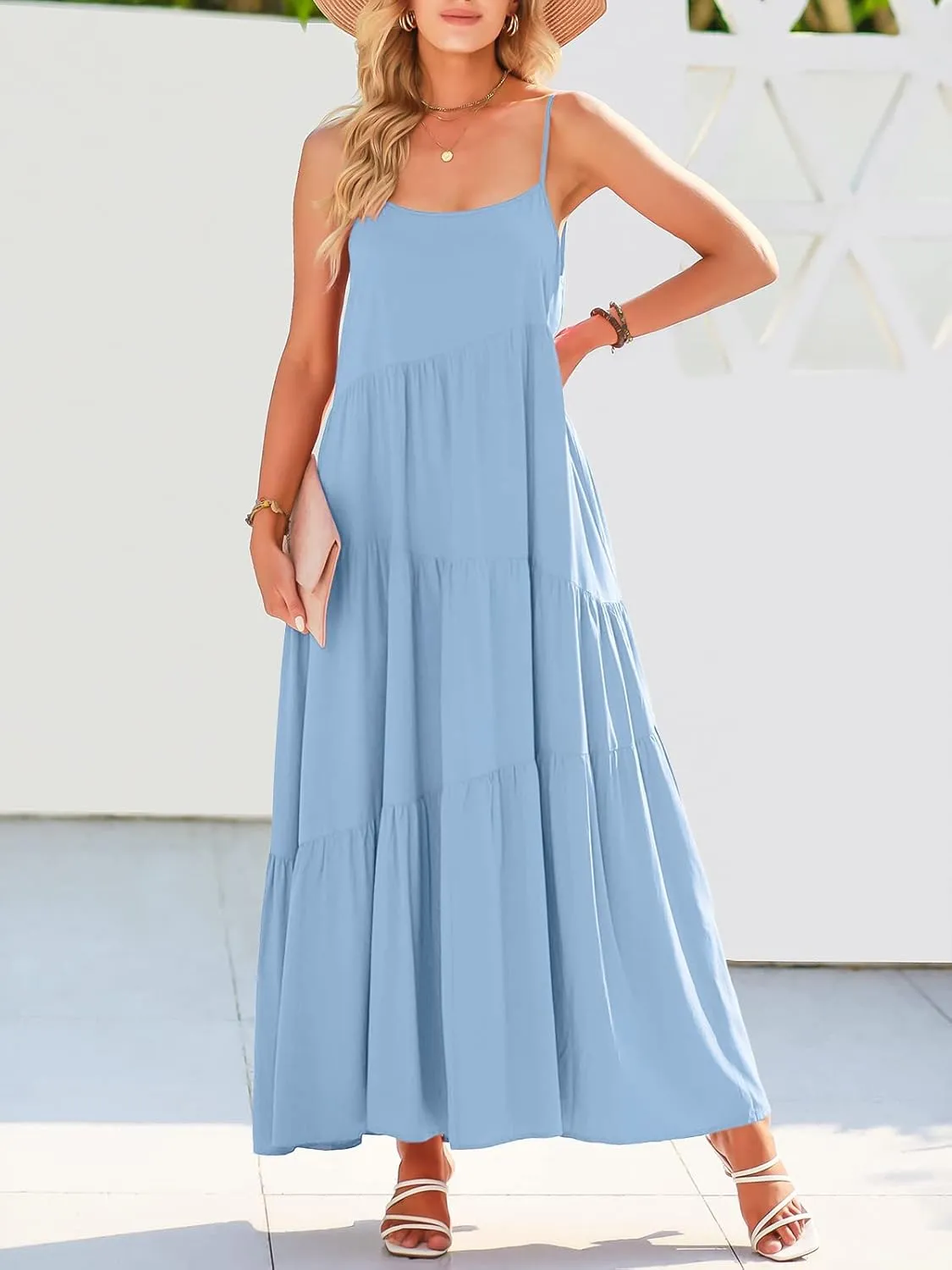 ANRABESS Women Summer Casual Loose Sleeveless Sundress Spaghetti Strap Flowy Boho Linen Beach Vacation Maxi Long Dress