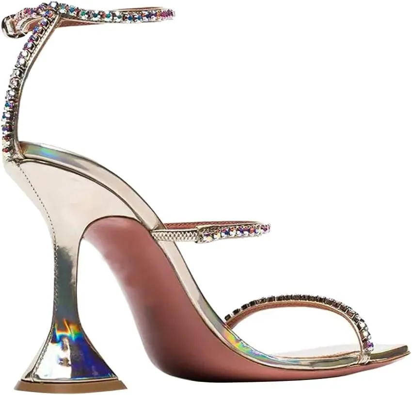 Arqa Women's Ankle Strap Sandals Crystal Embellished Open Toe High Heels Summer Bride Heeled
