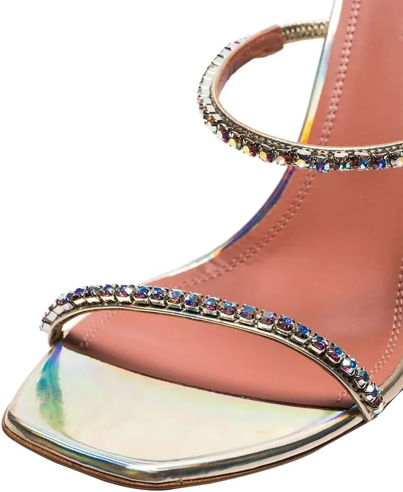 Arqa Women's Ankle Strap Sandals Crystal Embellished Open Toe High Heels Summer Bride Heeled