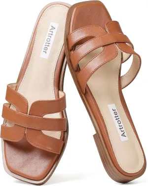 Artrotter Slides Beach Sandals for Women Comfortable Vacation Summer Shoes for Women Flat Sandals