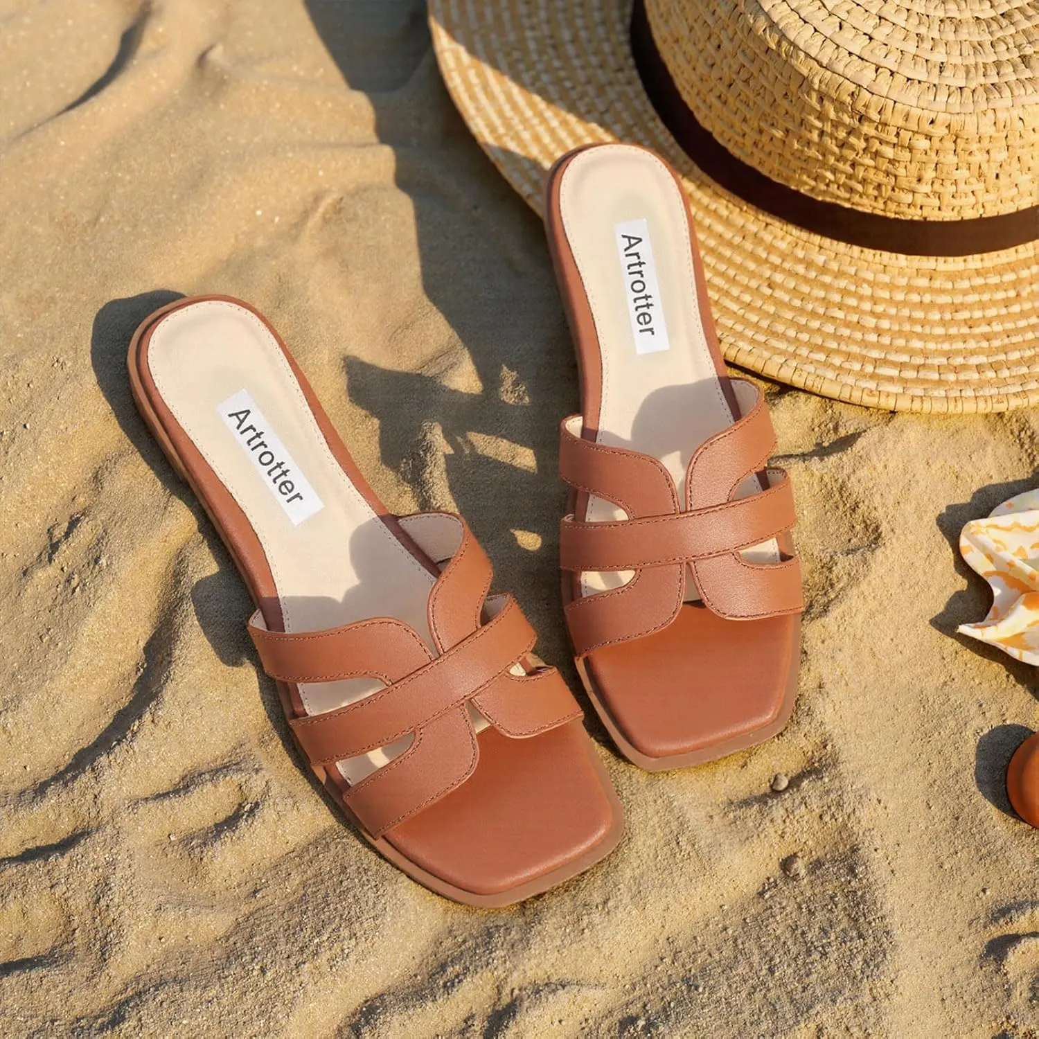 Artrotter Slides Beach Sandals for Women Comfortable Vacation Summer Shoes for Women Flat Sandals
