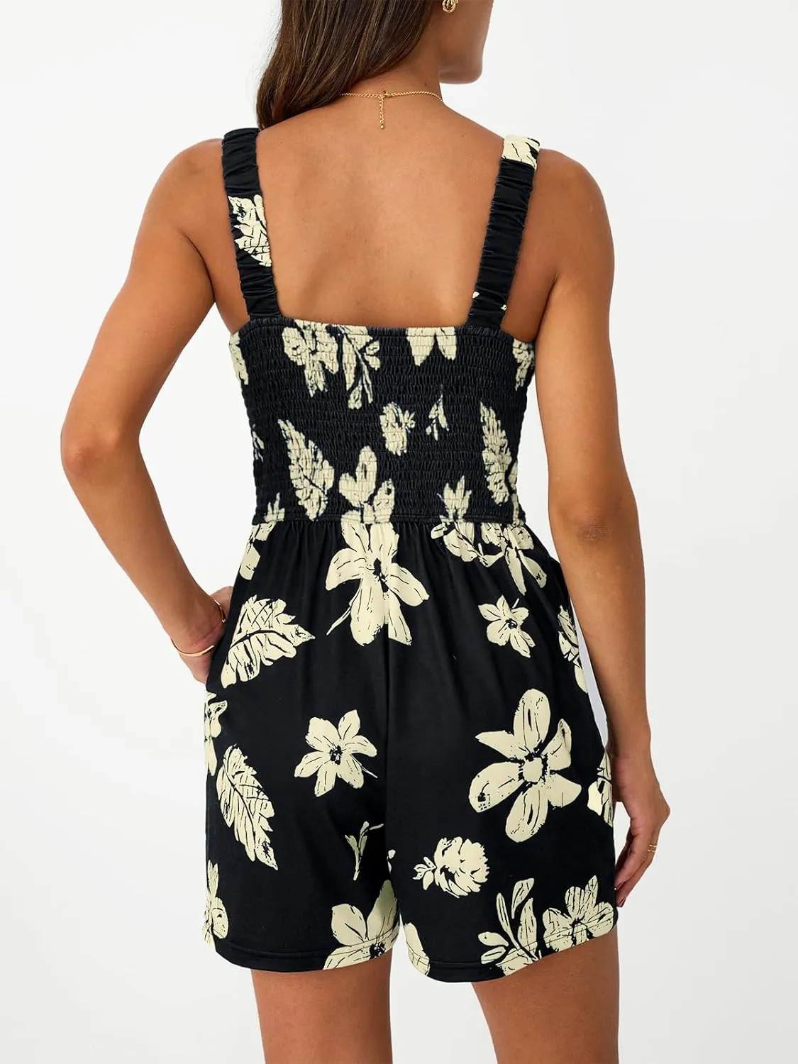 AUTOMET Rompers for Women Summer Vacation Beach Outfits Casual Loose Square Neck Shorts Jumpsuits Overalls 2025 Resort Wear