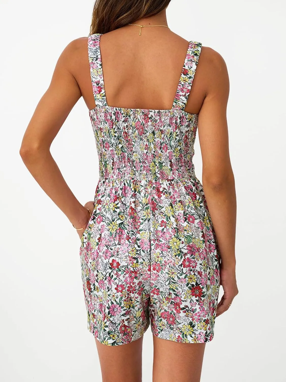 AUTOMET Rompers for Women Summer Vacation Beach Outfits Casual Loose Square Neck Shorts Jumpsuits Overalls 2025 Resort Wear