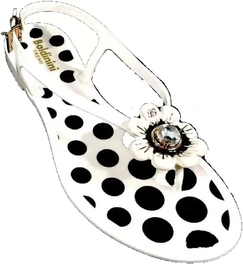 Baldinini Women's Perforated Jelly Sandals, White with Flower Crystal Detail, Slingback