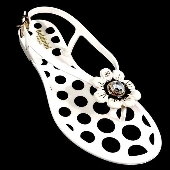 Baldinini Women's Perforated Jelly Sandals, White with Flower Crystal Detail, Slingback