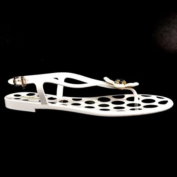 Baldinini Women's Perforated Jelly Sandals, White with Flower Crystal Detail, Slingback