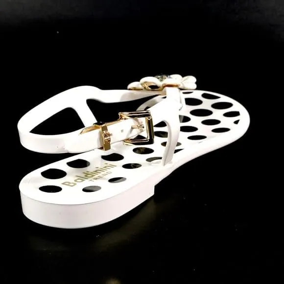 Baldinini Women's Perforated Jelly Sandals, White with Flower Crystal Detail, Slingback
