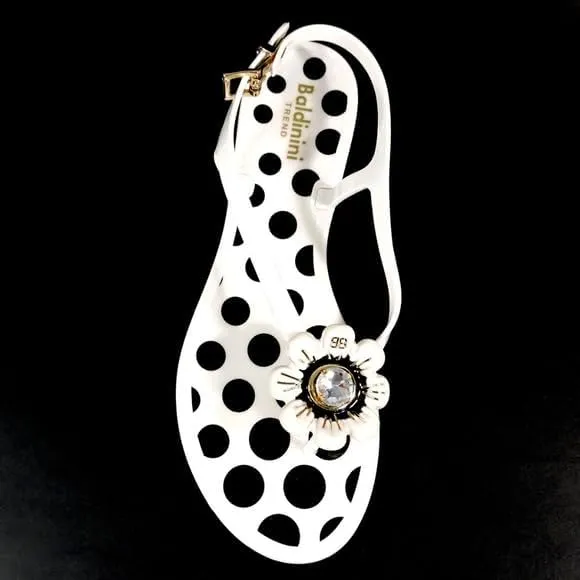 Baldinini Women's Perforated Jelly Sandals, White with Flower Crystal Detail, Slingback