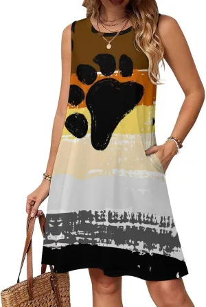 Bear Brotherhood Pride Flag Women's Summer Dress Sleeveless Casual Loose Beach Vacation Tank Sundress