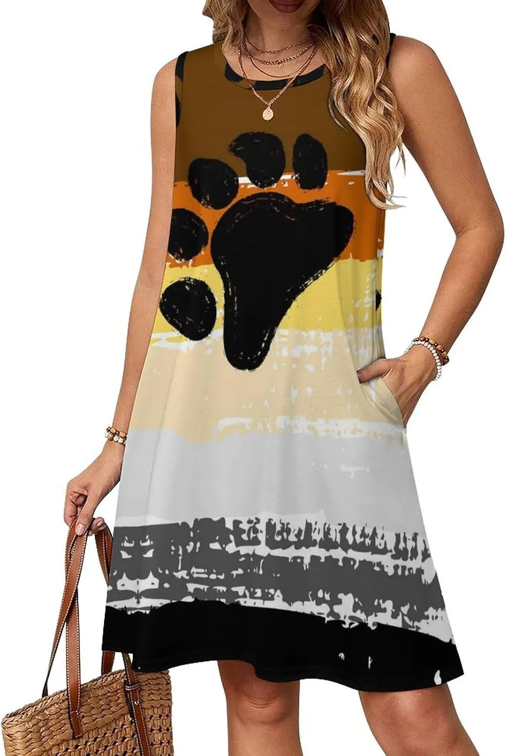 Bear Brotherhood Pride Flag Women's Summer Dress Sleeveless Casual Loose Beach Vacation Tank Sundress