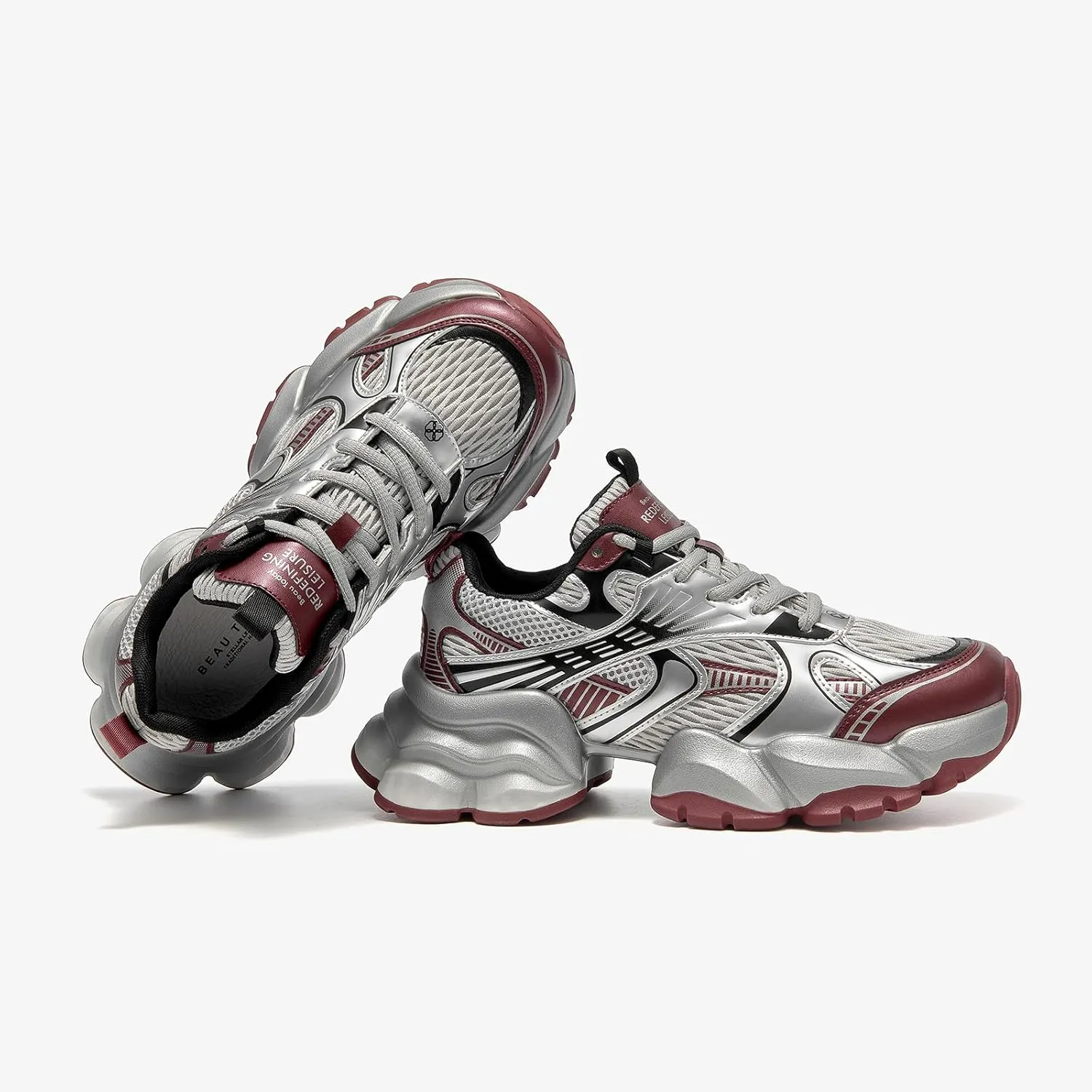 BEAU TODAY Chunky Sneakers for Women, Womens Fashion Sneakers, Lace Up Platform Leather Casual Walking Dad Shoes