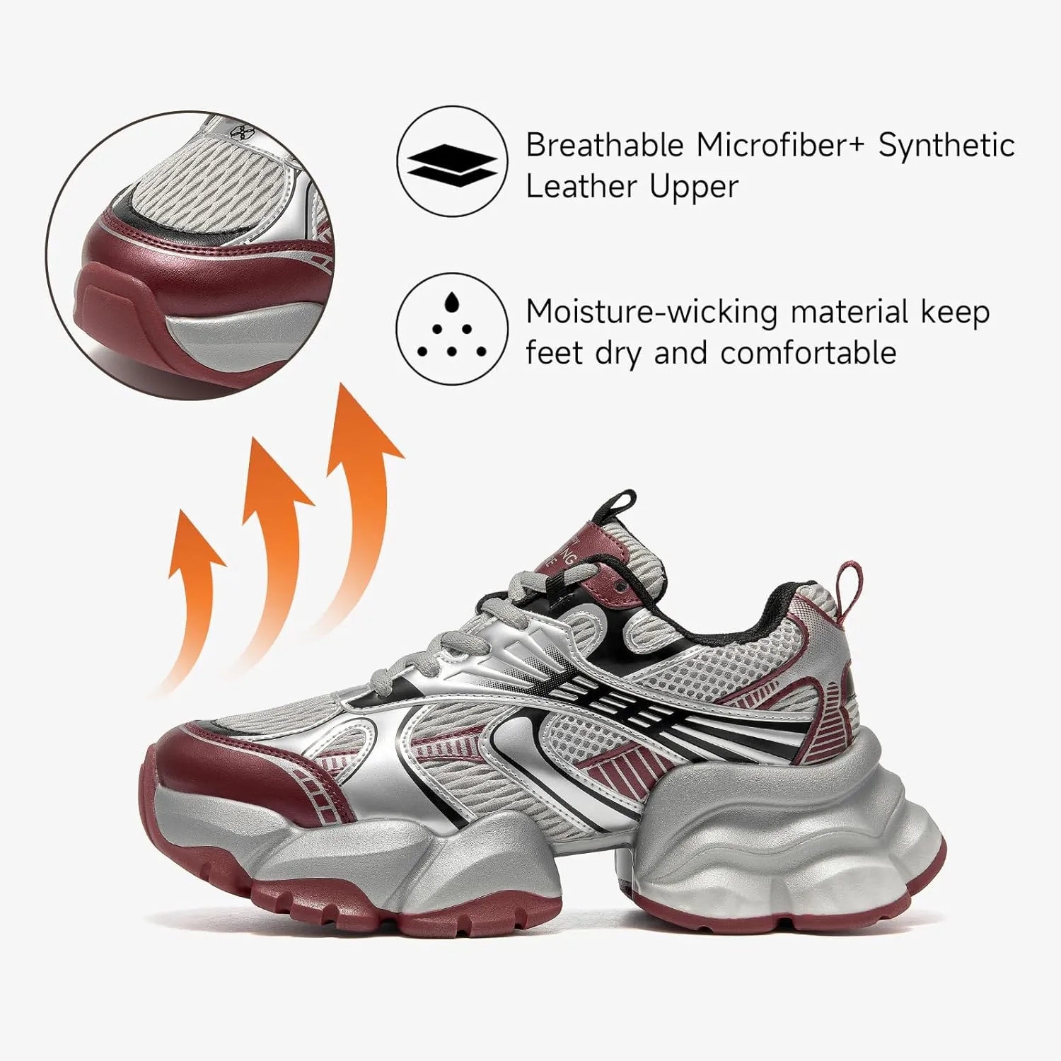 BEAU TODAY Chunky Sneakers for Women, Womens Fashion Sneakers, Lace Up Platform Leather Casual Walking Dad Shoes
