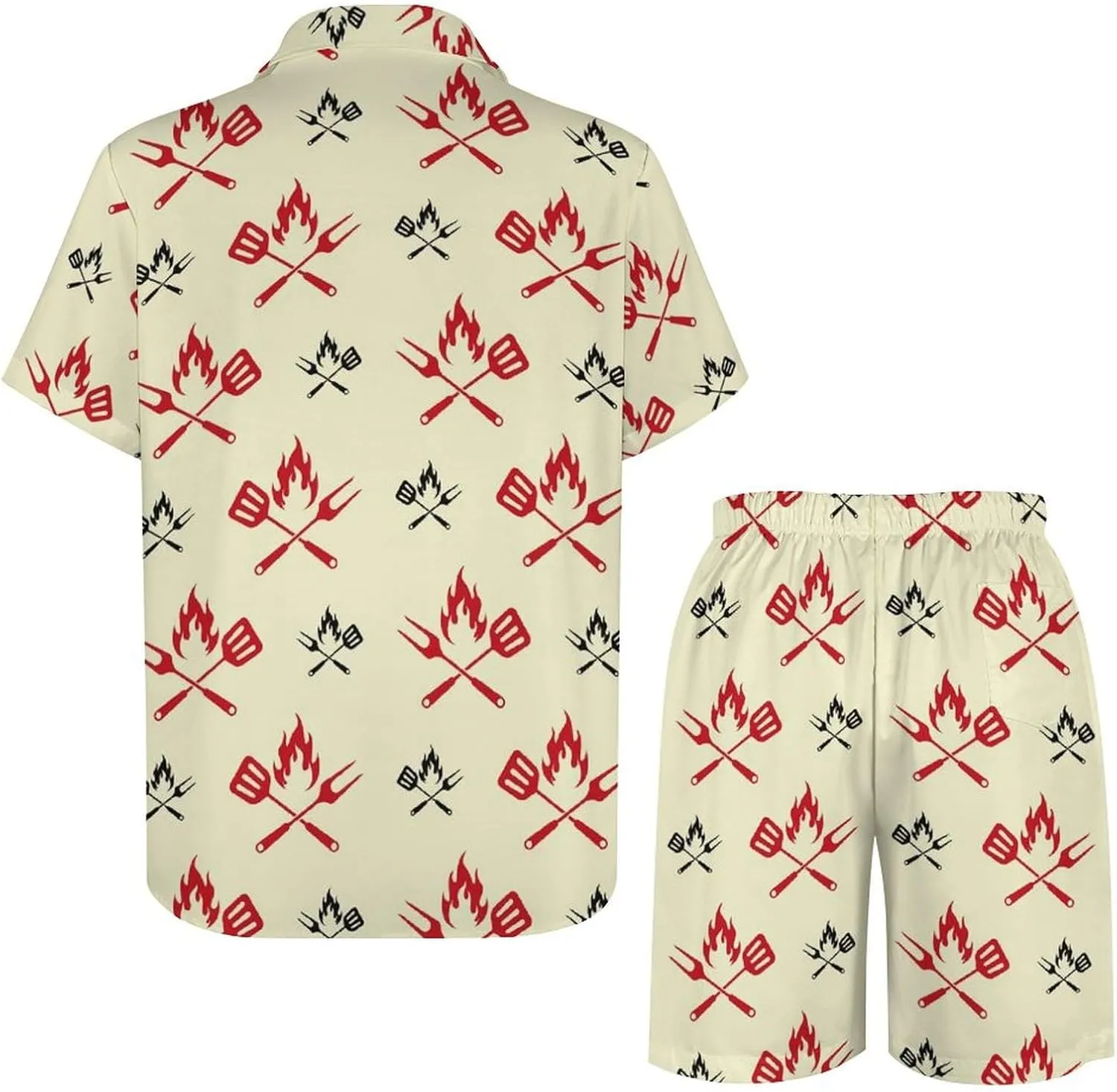 Beautiful Bbq GrillMen's Two-piece Casual Short-sleeved Shirt Summer Loose Vacation Suit