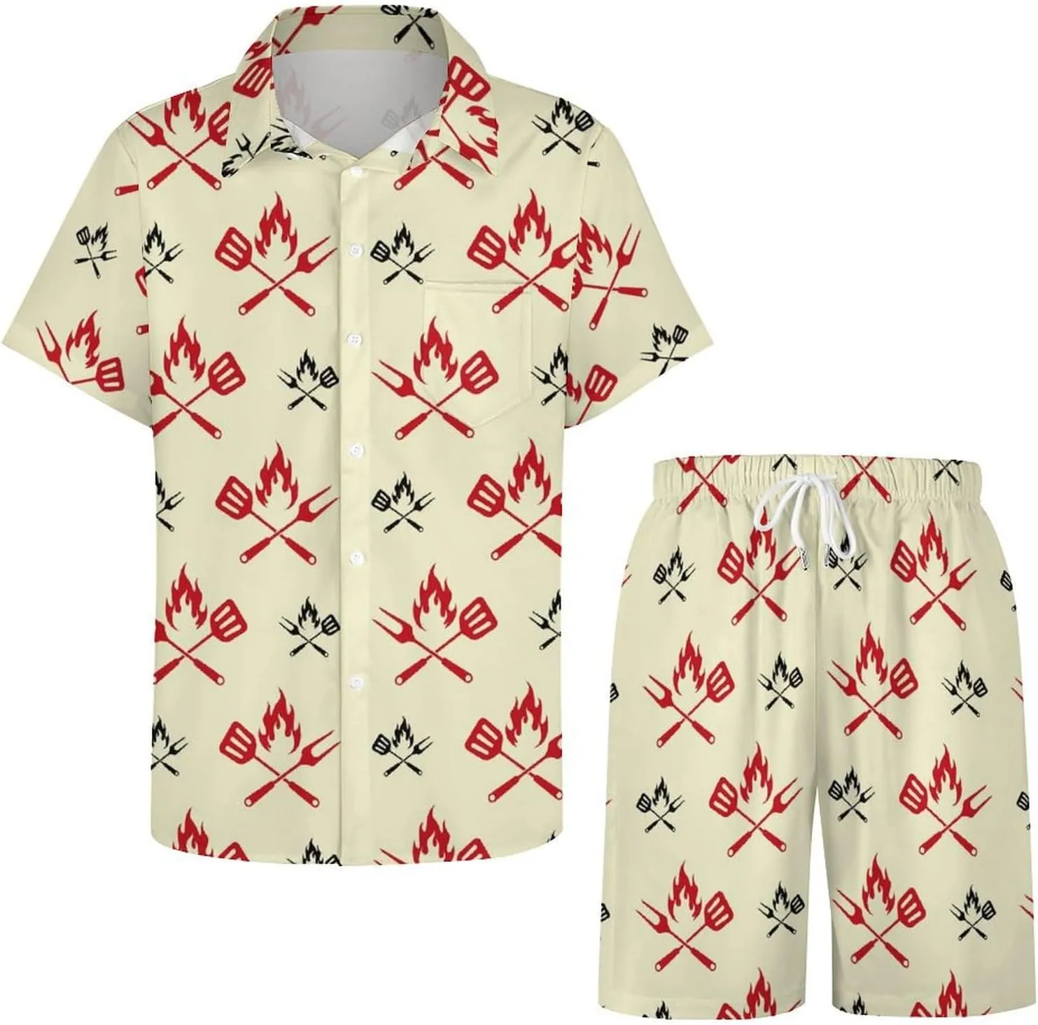 Beautiful Bbq GrillMen's Two-piece Casual Short-sleeved Shirt Summer Loose Vacation Suit