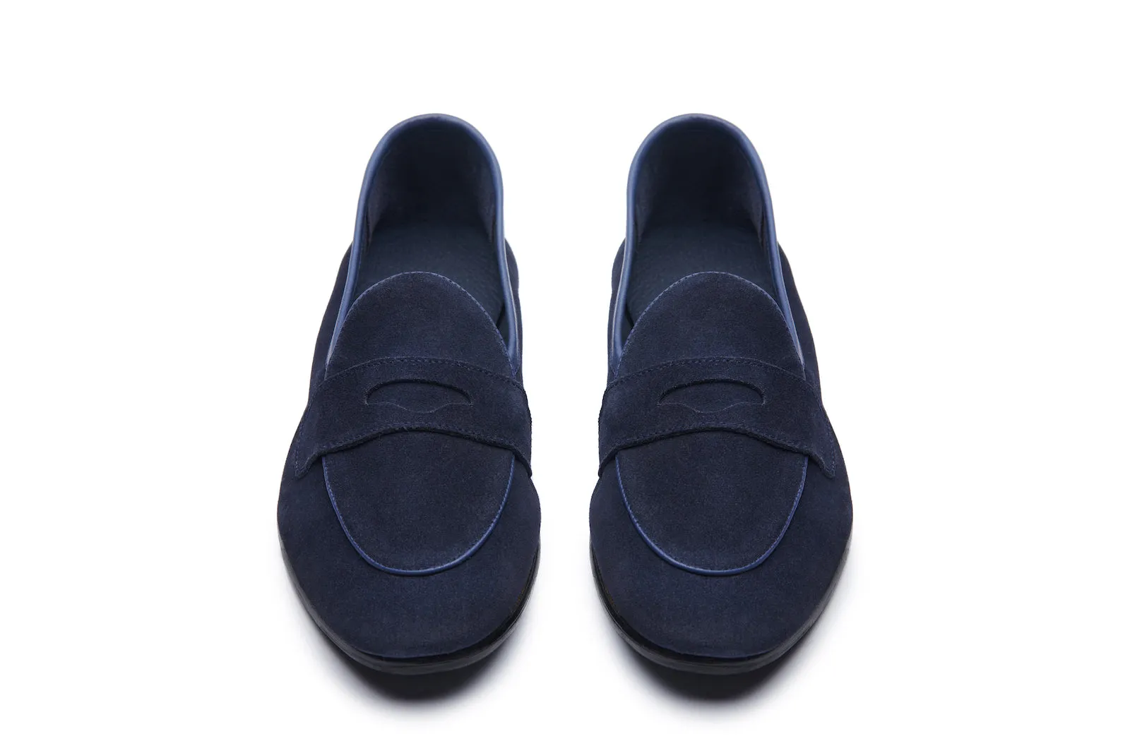 Belgian Loafers With Penny Saddle In  Navy Suede