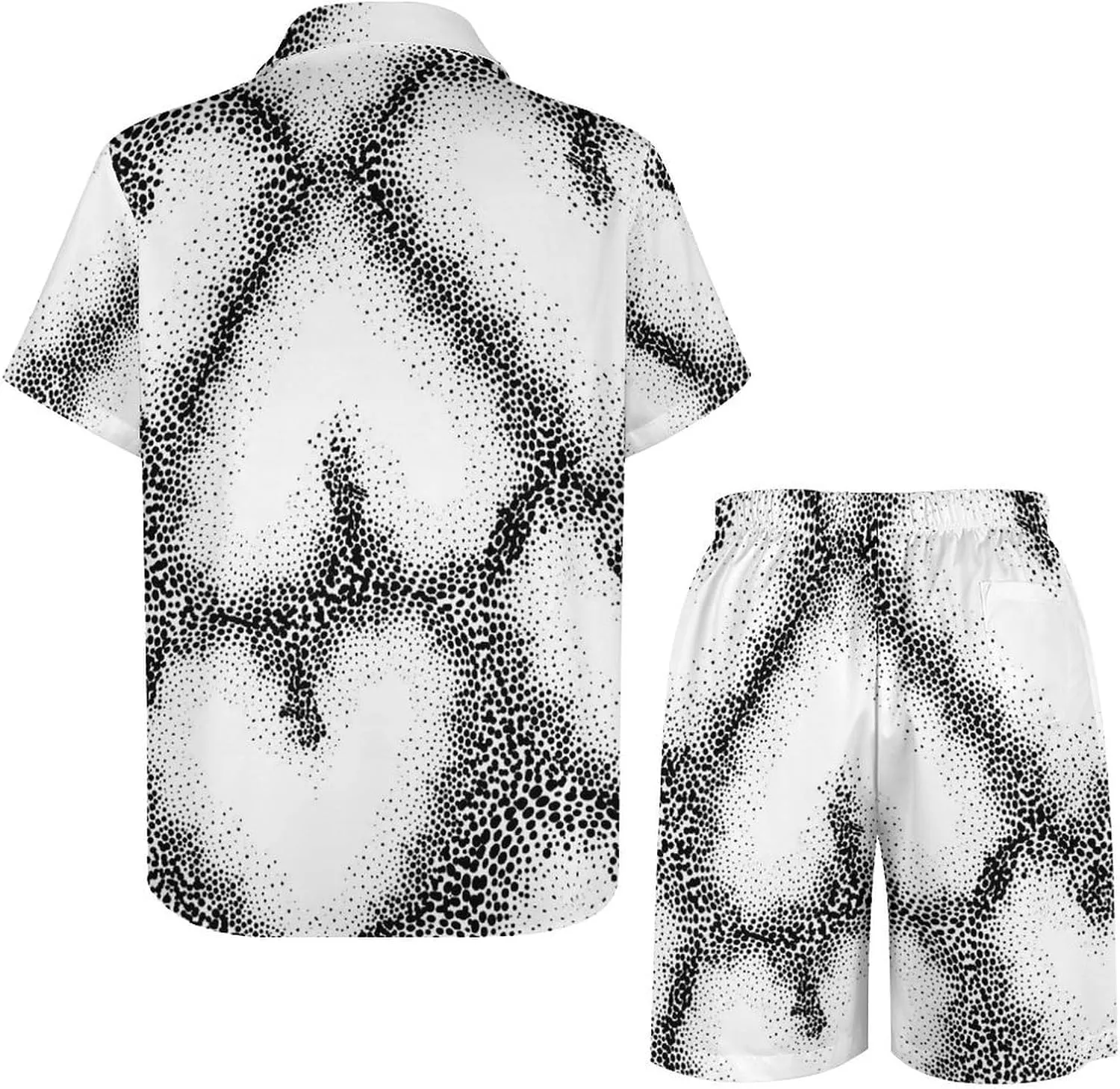 Black And White Dots HeartsMen's Two-piece Casual Short-sleeved Shirt Summer Loose Vacation Suit