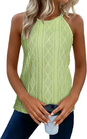 BLENCOT Tanks Tops for Women Trendy 2025 Spring Summer Casual Sleeveless Eyelet Basic Textured Halter Neck T Shirts
