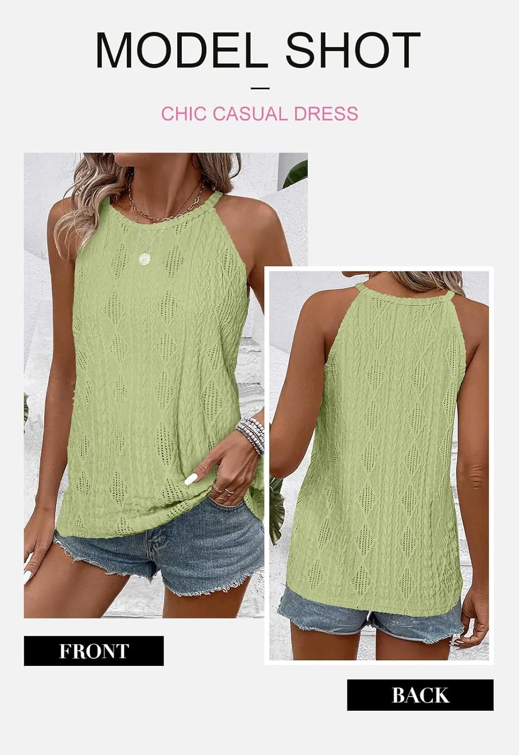 BLENCOT Tanks Tops for Women Trendy 2025 Spring Summer Casual Sleeveless Eyelet Basic Textured Halter Neck T Shirts