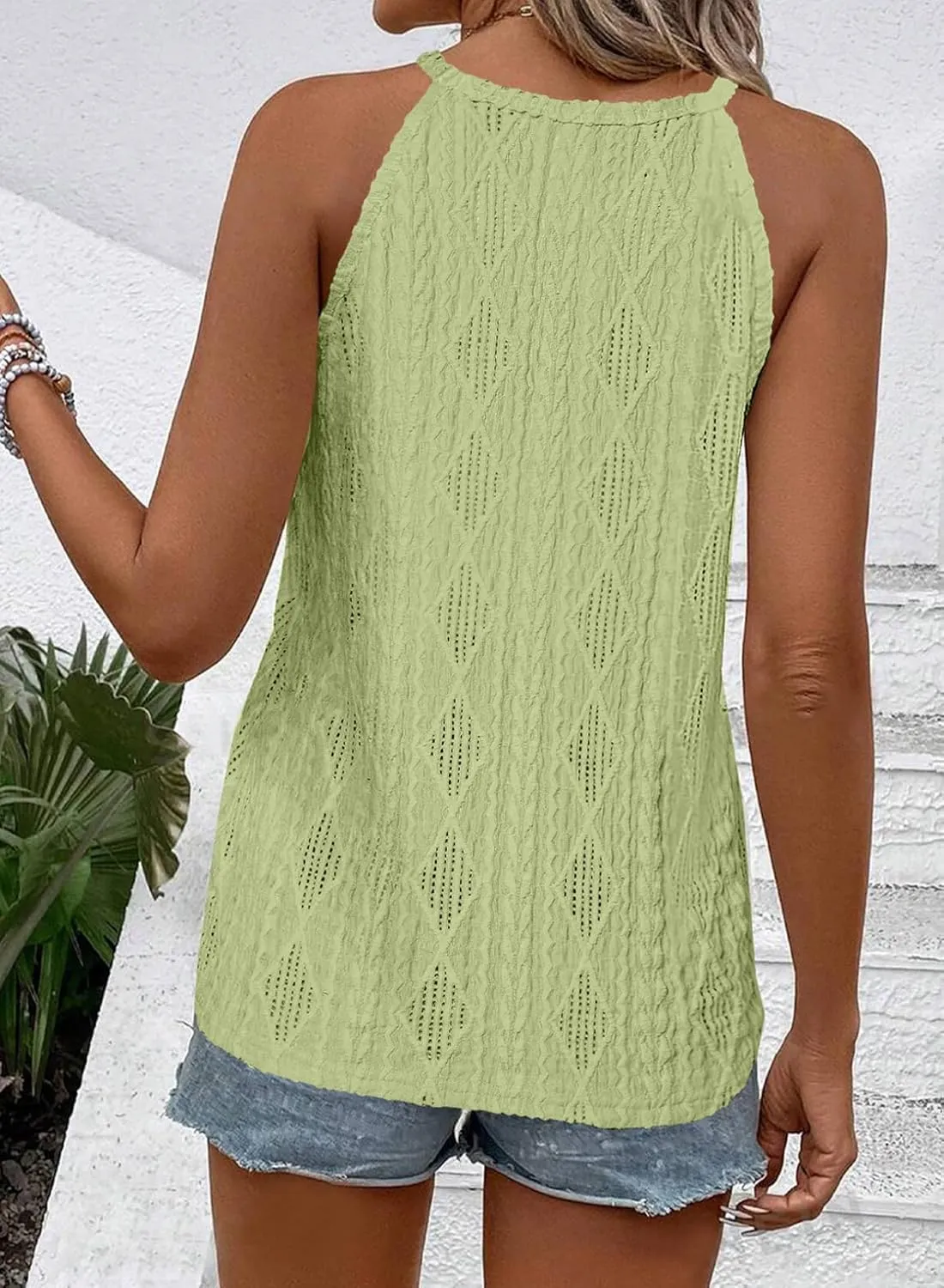 BLENCOT Tanks Tops for Women Trendy 2025 Spring Summer Casual Sleeveless Eyelet Basic Textured Halter Neck T Shirts
