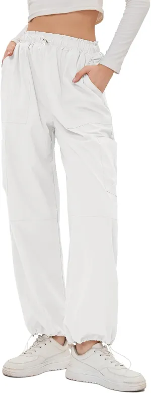 Bloggerlove Womens Cargo Pants Wide Leg Jogger Y2K Parachute Drawstring Waist Casual Baggy Pant with Pockets Trendy