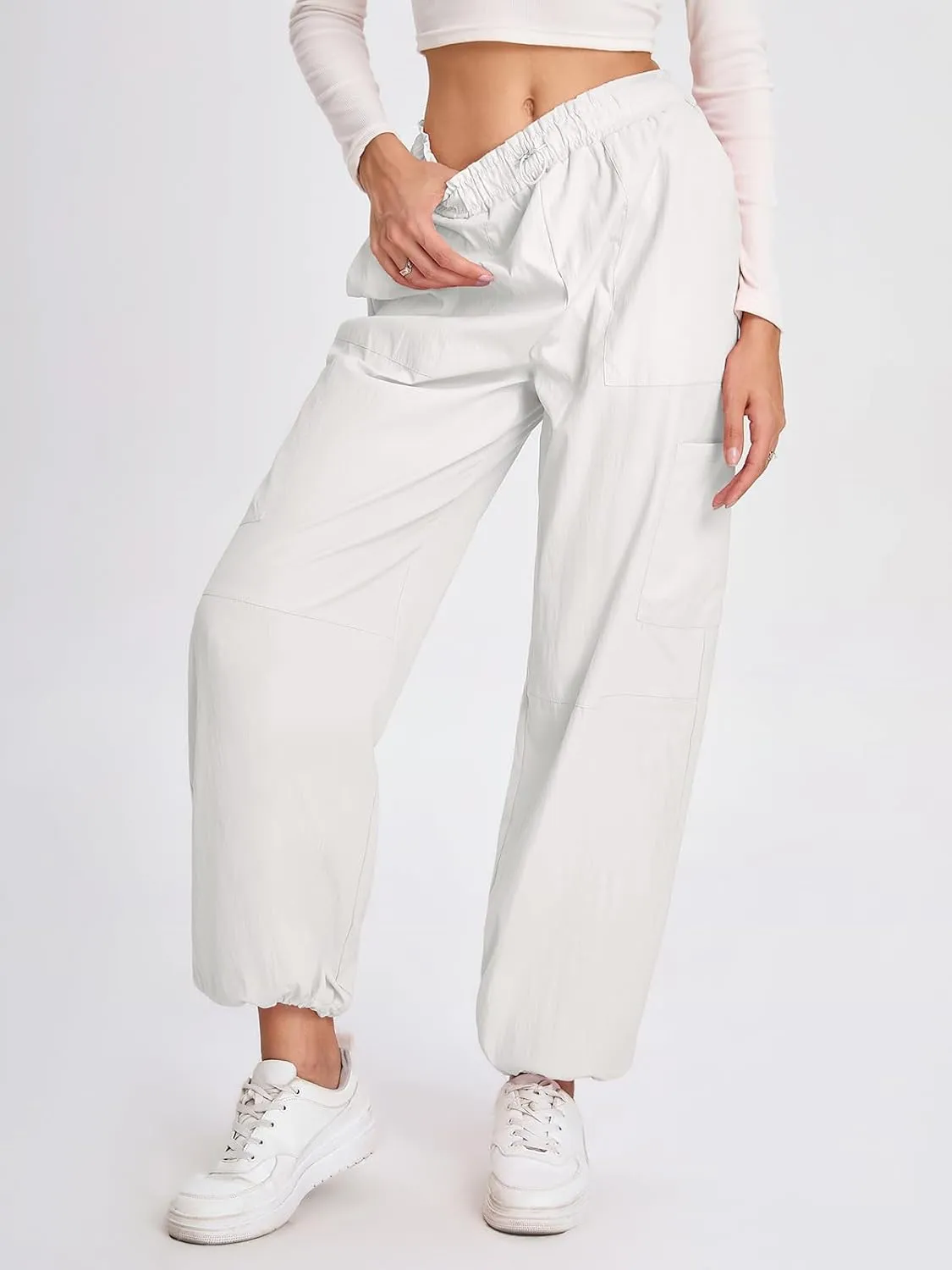 Bloggerlove Womens Cargo Pants Wide Leg Jogger Y2K Parachute Drawstring Waist Casual Baggy Pant with Pockets Trendy