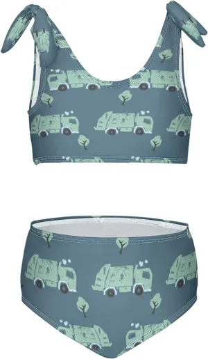 Boccsty Blue Green Garbage Trucks Girls Tankini Swimsuit Kids Bikini Sets 2 Pcs Bathing Suit for 3T