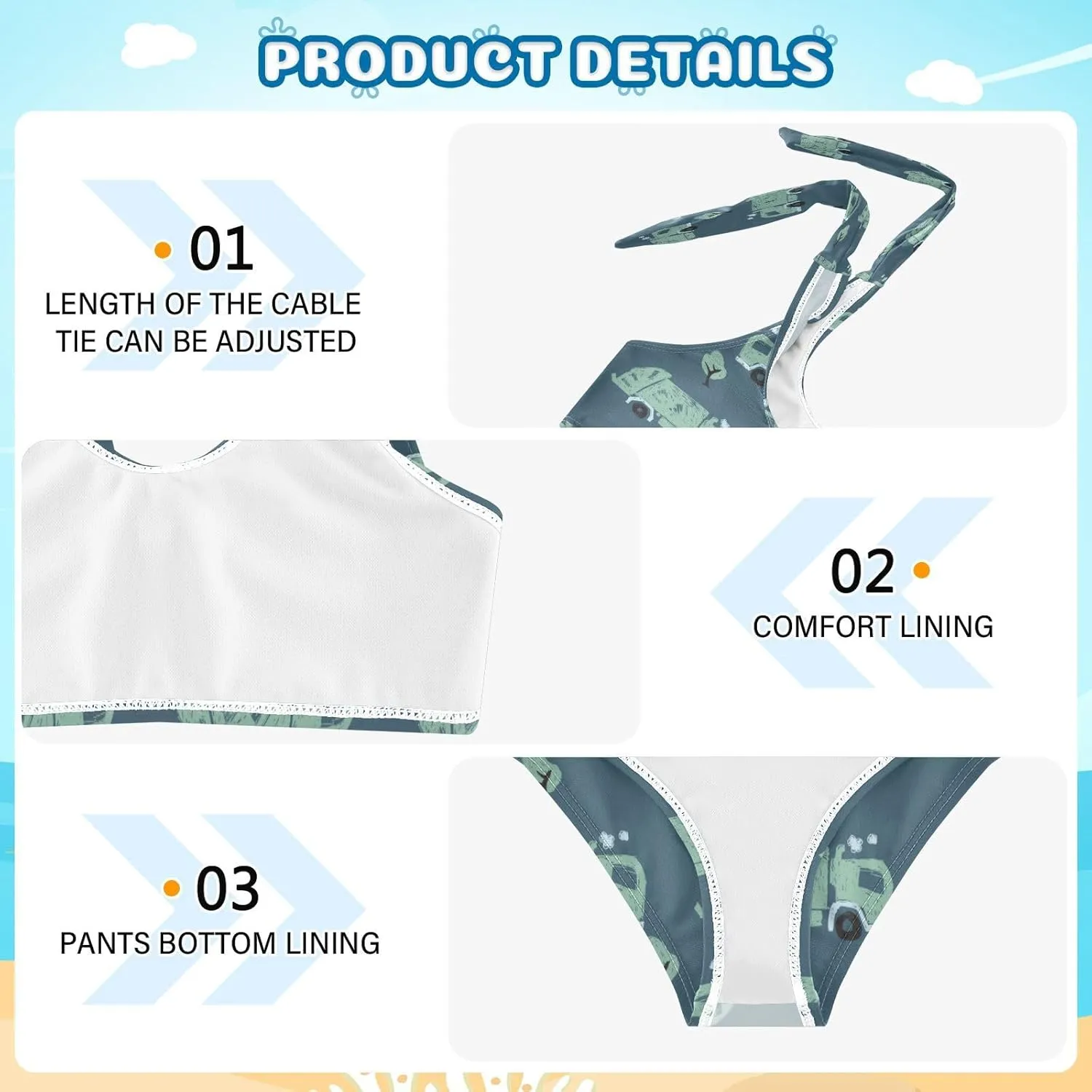 Boccsty Blue Green Garbage Trucks Girls Tankini Swimsuit Kids Bikini Sets 2 Pcs Bathing Suit for 3T