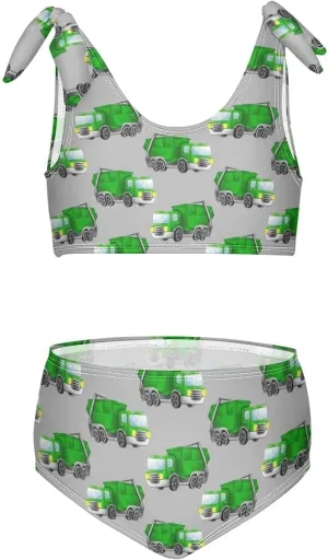 Boccsty Green Garbage Trucks Car Girls Tankini Swimsuit Kids Bikini Sets 2 Pcs Bathing Suit for 3T