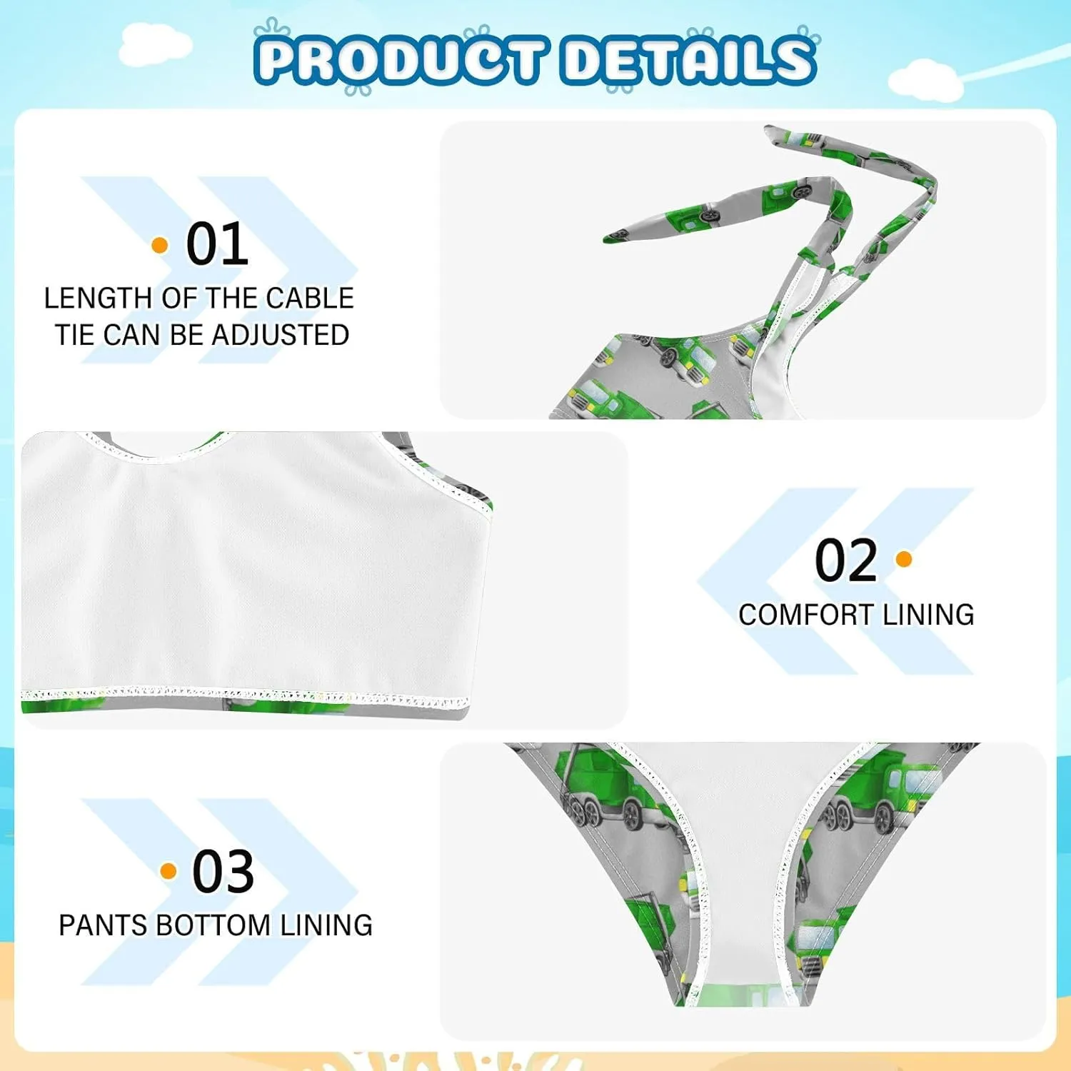 Boccsty Green Garbage Trucks Car Girls Tankini Swimsuit Kids Bikini Sets 2 Pcs Bathing Suit for 3T
