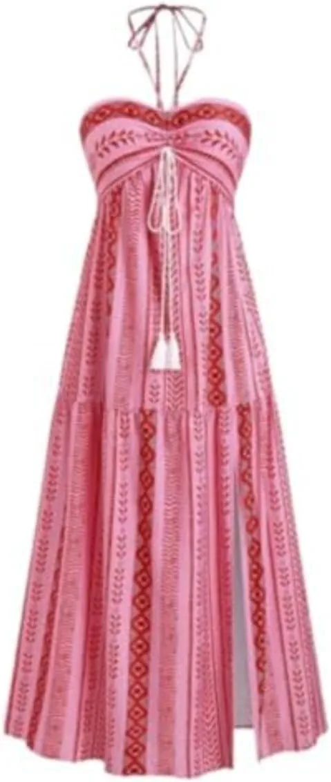 Boho Maxi Dress Halter Tube Sleeveless Sundress Summer Vacation Beach Floral Dresses 2025 Halter Dresses
