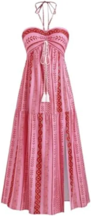 Boho Maxi Dress Halter Tube Sleeveless Sundress Summer Vacation Beach Floral Dresses 2025 Halter Dresses